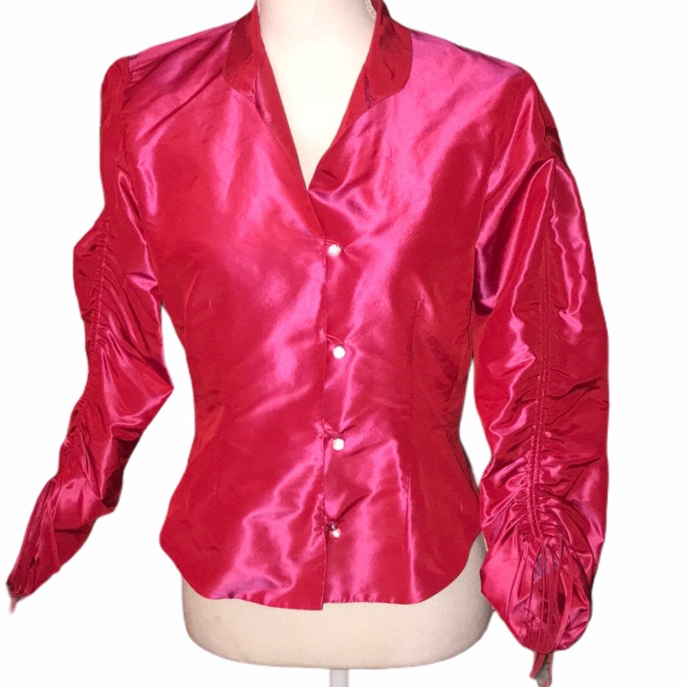 Sylvia Heisel Hot pink gathered sleeve silk top